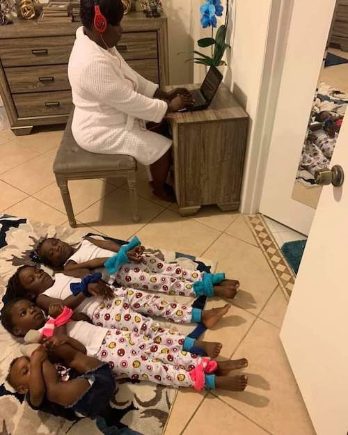 This Is What Pandemic Parenting Looks Like tied up